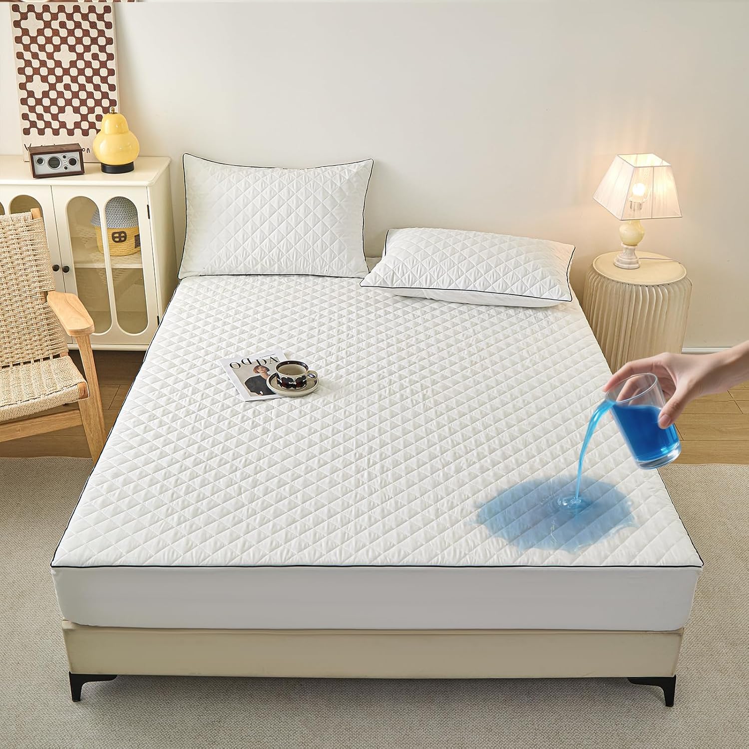 3 pieces of solid color plaid design thickened silent mattress protective cover - soft and comfortable solid color bedding, suitable for bedroom rooms, apartments, school cafeterias, rental rooms (1 mattress + 2 pillowcases)