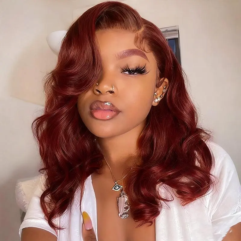 【 Definitely Worth It 】Pre-Styled Body Wave Glueless Layer Wavy Bob Wig Reddish Brown / Chocolate Brown / Blonde Highlight / Brown Highlight Transparent Lace Ready To Go Wigs#Summervibes