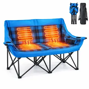 SLSY XXL Oversized Heated Double Camping Chair, Folding 2 Person Camping Couch Loveseat,Heating Padded Chairs with 3 Heat Levels Carrying Bag Lawn Chairs