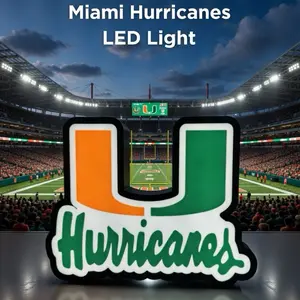 Miami Hurricanes LED Sign - 10" Red & White Text with Black Border USB Powered for Home Decor Parties Gaming Rooms