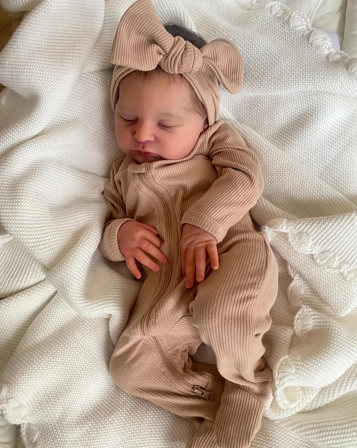 Realistic 19" Newborn Doll Soft Touch Realistic Sleeping Toddler Hand Painted Details Visible Blood Vessels Perfect for Children's Birthday Christmas Gifts