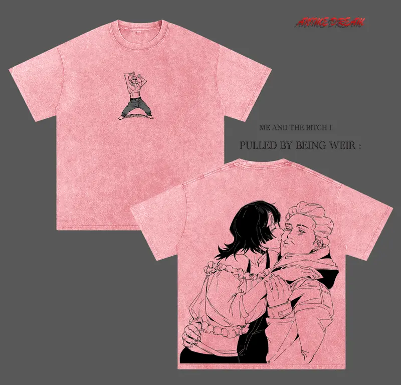 Kirara x Hakari JJK Anime Double Printed Vintage Washed Tee Unisex Oversize Heavyweight Cotton T-shirt for Anime Fans and Lovers