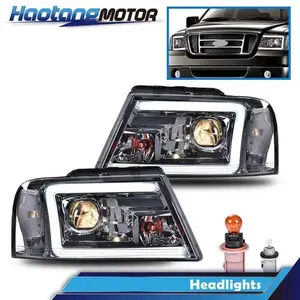 CROSSDESIGN LED DRL Projector Headlights Lamp Chrome Smoked Fit For 04-08 Ford F150 Mark LT