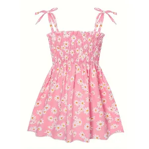 (New)[Adorable Sundress] Summer Adorable Sundress for Girls |     Daisy Print Beach Princess Dress with Tie-Shoulder Design, Non-Stretch Fabric, Machine Washable