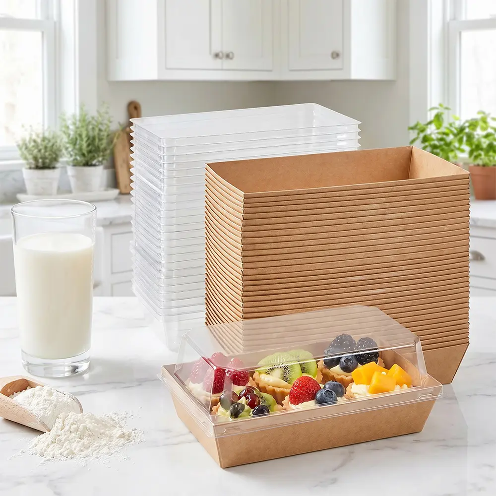 Paper Charcuterie Boxes with Clear Lids, 50 Pack Disposable Sandwich Containers, Small Kraft Bakery Treat Boxes for Cupcakes, Muffins, Hot Cocoa Bombs, Strawberries, To Go Desserts Boxes