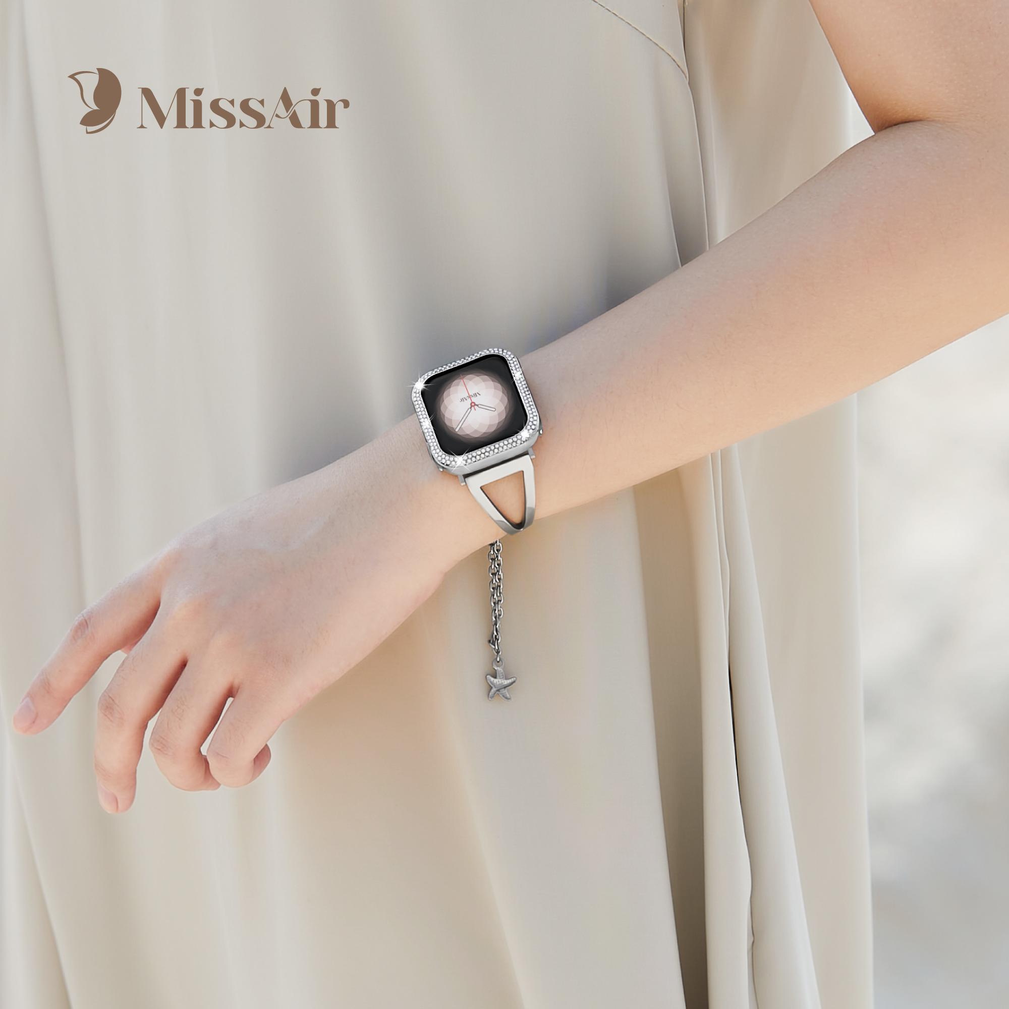 Missair Metal Bling Case for Apple Watch 40mm/44mm/41mm/45mm - Glitter Double Row Crystal Diamond Frame Protective Cover, Stylish Wearable Accessory Missair Metal Bling Case for Apple Watch 40mm/44mm/41mm/45mm - Glitter Double Row Crystal Diamond Frame Protective Cover, Stylish Wearable Accessory