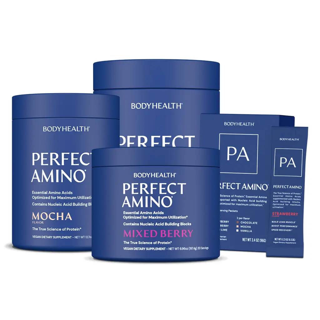 BODYHEALTH PerfectAmino Powder - Essential Amino Acids for Fitness & Gym Muscle Recovery, 6x Whey Protein Power, Vegan, Allergen-Free (Gluten, Dairy, Soy, MSG), Sugar-Free, Skin Care Collagen Supplement, 6 Flavors (Incl. Vanilla)