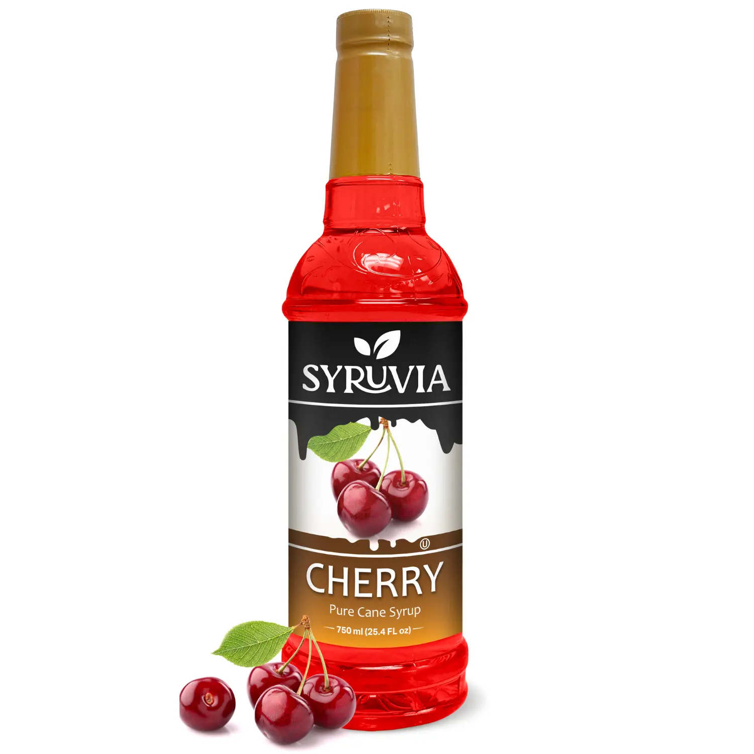 Syruvia Cherry Syrup - 25.4 fl oz Smooth Sweet Juicy Cane Sugar Premium Flavoring Syrup for Tea, Italian Sodas, Cocktails - Kosher, Gluten-Free
