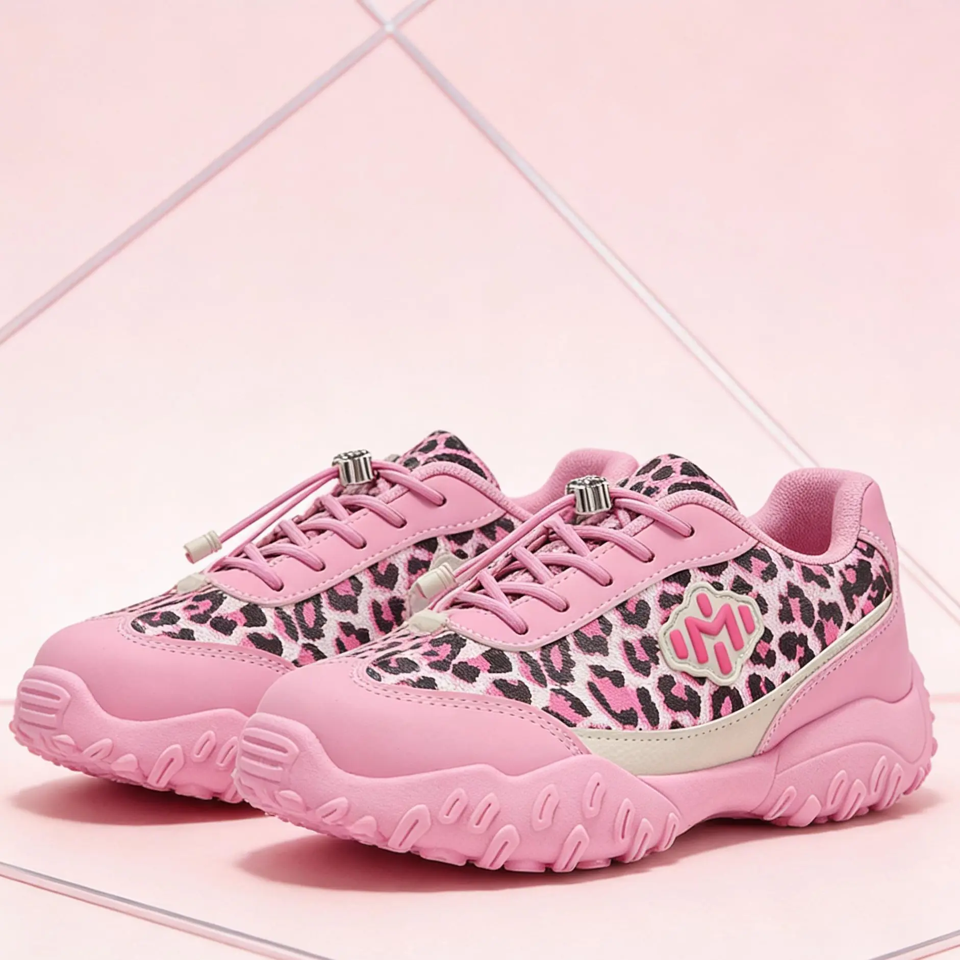 Women's Platform Sneakers, Old School Leopard Print Chunky Trainers with No-Tie Laces, Non-Slip for Outdoor Casual Walking, Old School Sneakers, Outdoor Casual Sneakers