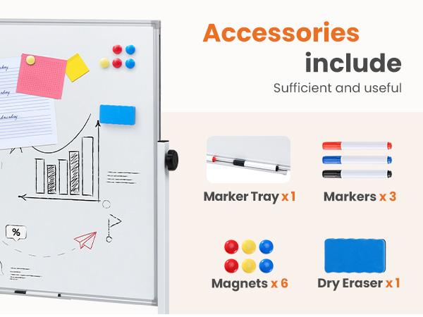 Double-Sided Magnetic Rolling Whiteboard with Silver Aluminium Frame, Wheels, Stand, Dry Erase Markers, Classroom Supplies for Office & Home Use Double-Sided Magnetic Rolling Whiteboard with Silver Aluminium Frame, Wheels, Stand, Dry Erase Markers, Classroom Supplies for Office & Home Use
