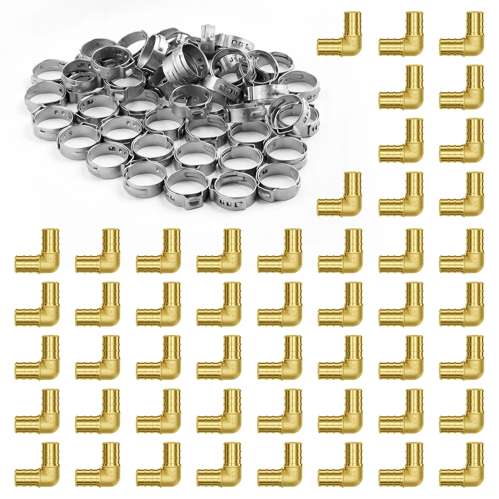 【Summerfinds】VEVOR Pipe Fittings,1/2" 50PCS Brass Pipe FittingsClamp-style Elbows Pipe Connector Brass Air FittingsHeavy Duty Plumbing Fittings Tube Adapter for Heating/Shower SystemsOutdoor Water Pipes