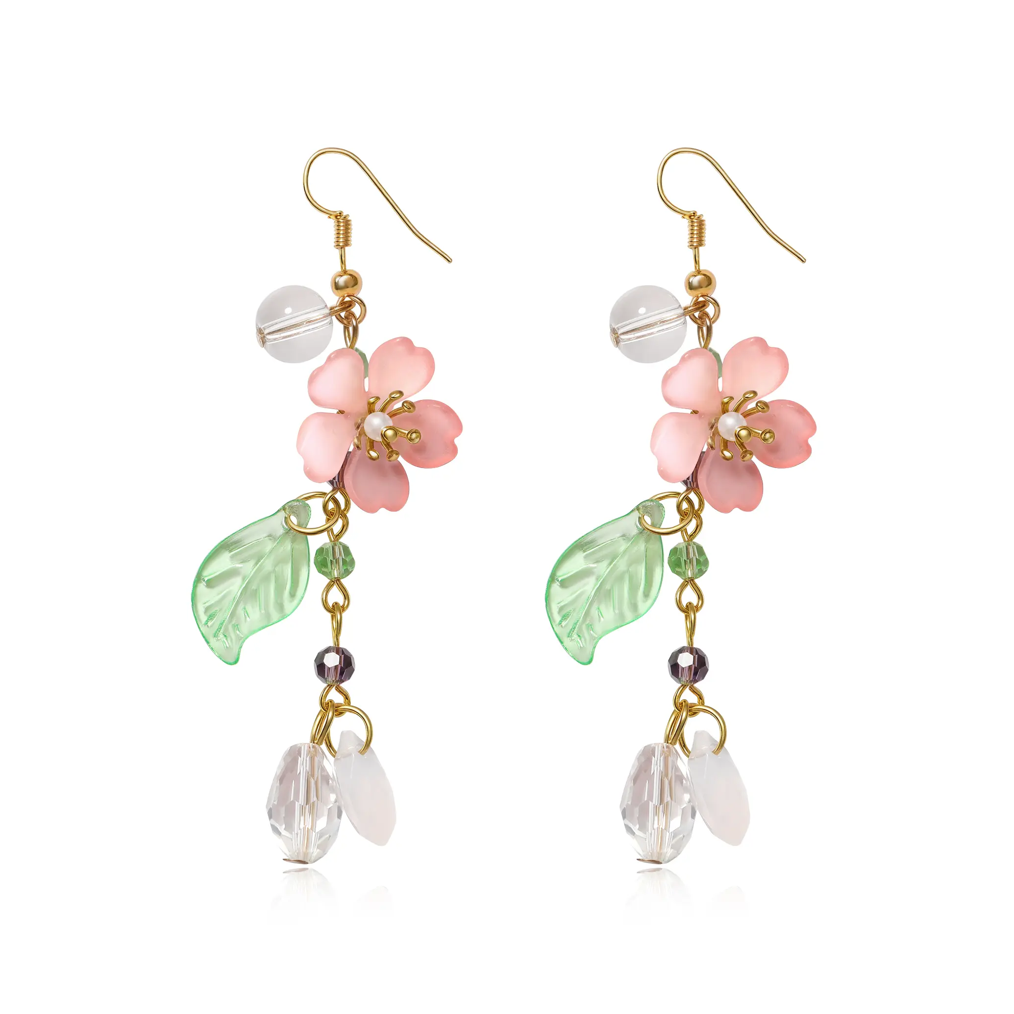 Lacholin Funky Boho Floral Drop Dangle Earrings for Women, Girly Feminine Whimsical Jewelry with Pearl & Leaf Accents, Lightweight Party Festival Accessories, Party Festival Earrings, Accessories For Women, Earrings Jewelry, Trendy Jewelry