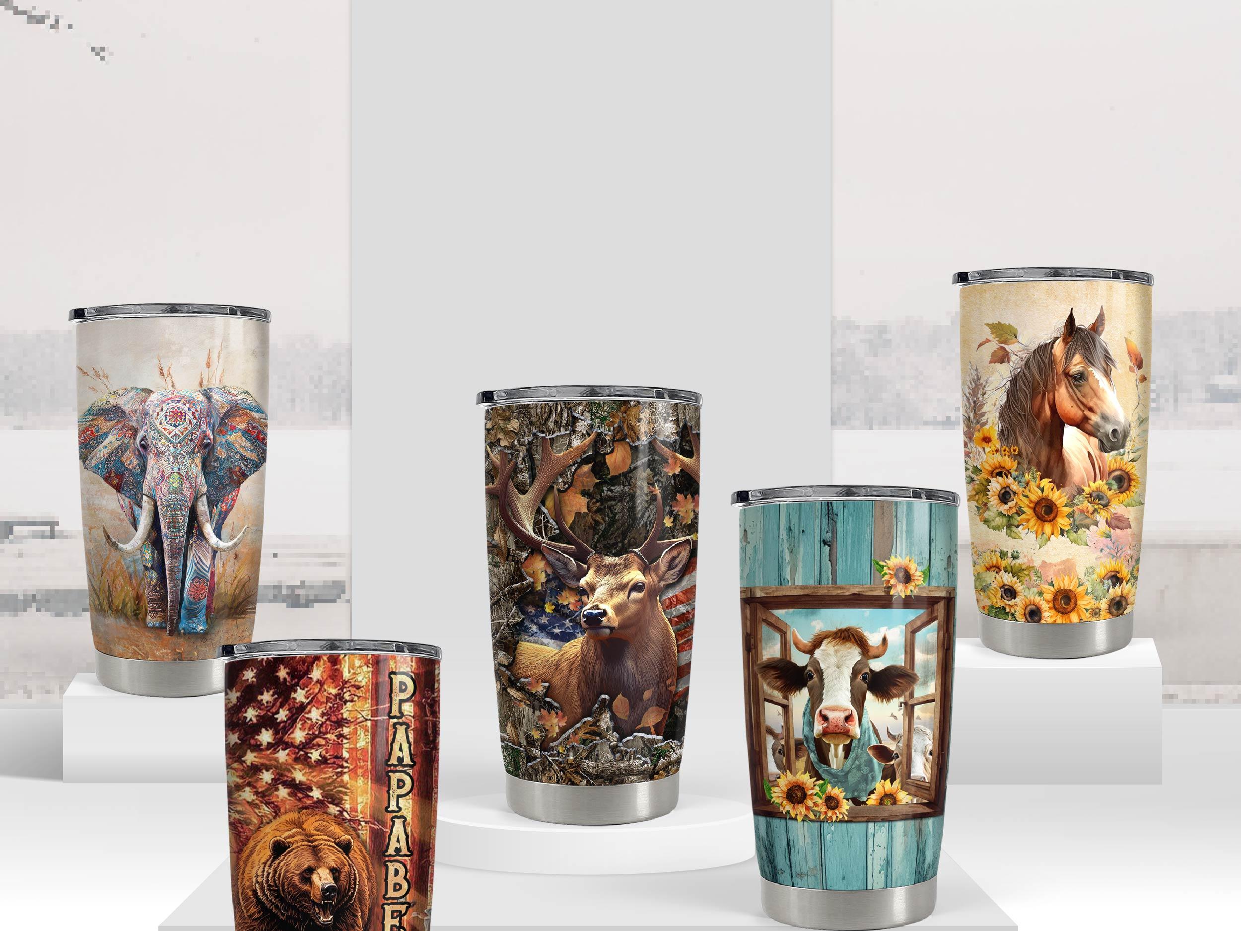 SANDJEST Hunting Collection 20oz Coffee Tumbler with Lid, Portable Travel Mug, Stainless Steel Insulated Drinkware for Birthday Father's Day Men Gift