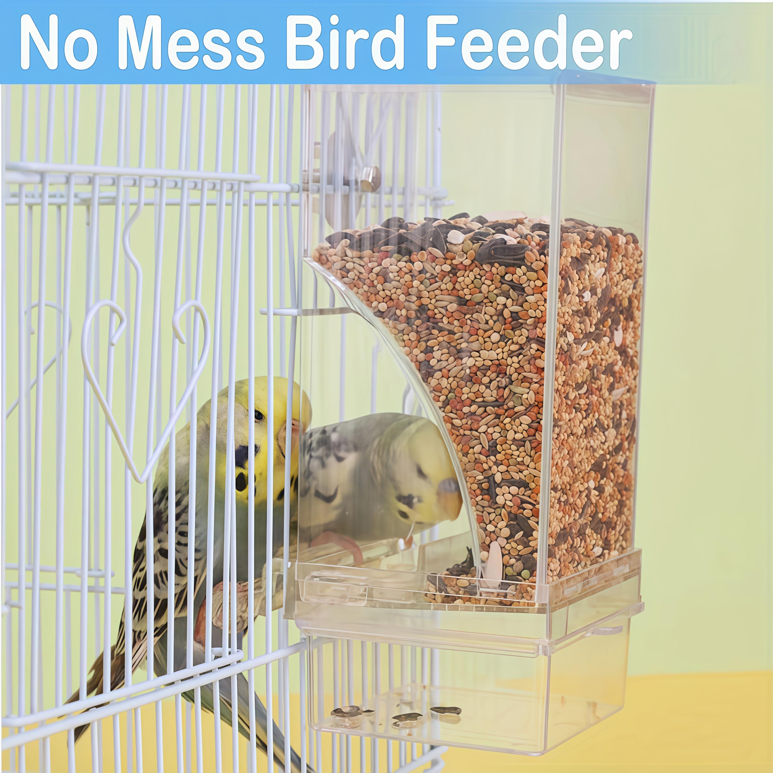 Auto-Clean Parrot Feeder Transparent No-Mess Seed Container with Perch Perfect for Small Medium Birds Lovebirds Parakeets