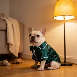 Pet Pajamas for French Bulldogs & Similar Small Breeds Comfortable Silk Two-Piece Sleepwear Set with Detachable Bow Tie S-XL