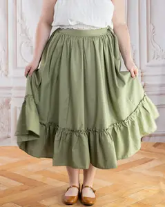 Sage Linen Ruffle Skirt