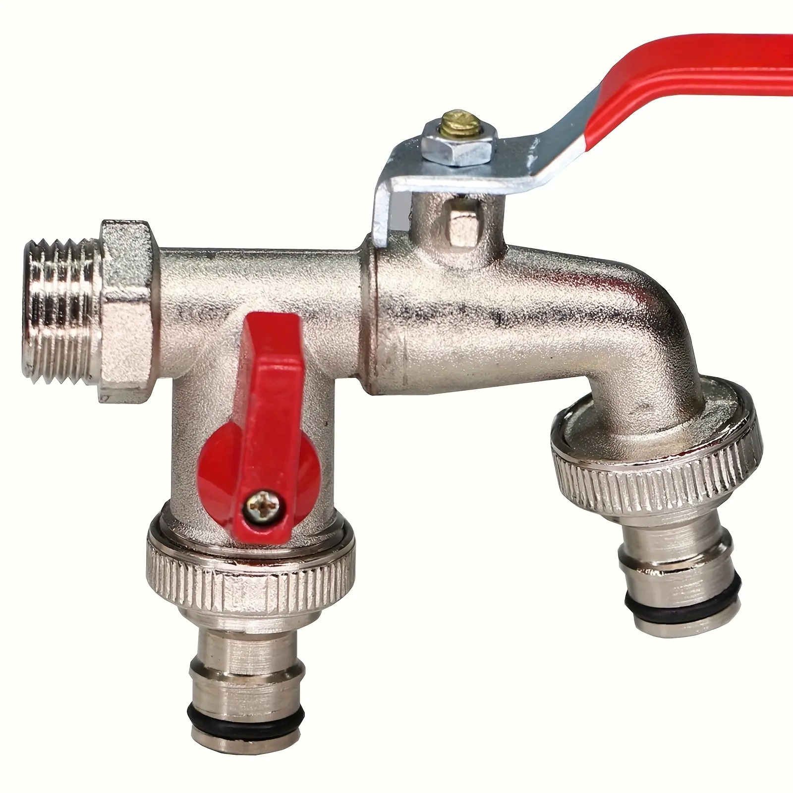 1pc Zinc Alloy Garden Faucet Tap, 1/2 Inch Double Outlet Outdoor Hose Bib, Durable Metal Construction with Installation Hardware, Fits US-EU Pipes, Sleek Finish for Garden Lawn Watering & Cleaning, Outdoor Water