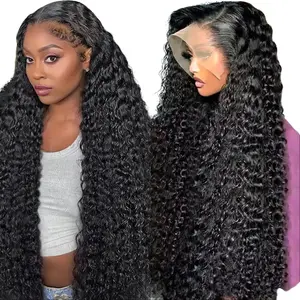 13x6 Deep Wave Lace Front Wig Curly Natural Black 180 Density HD Transparent Glueless Pre Plucked for Women Elegant Everyday Wear