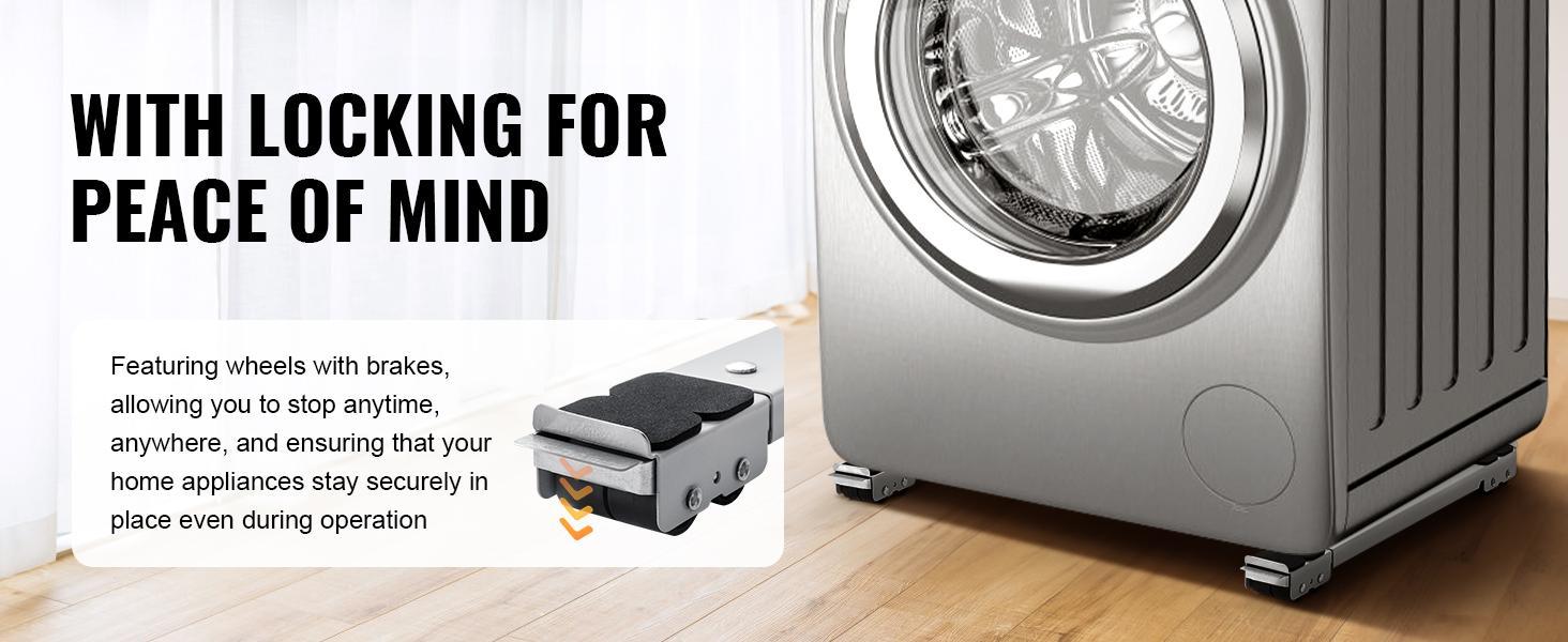 VEVOR Heavy Duty Furniture Appliances Rollers, 660 lbs Total Load, Extendable Appliance Rollers Mobile Washing Machine Base, Fridge Stand Dolly Movers for Refrigerators, Dryers, Dishwashers, White