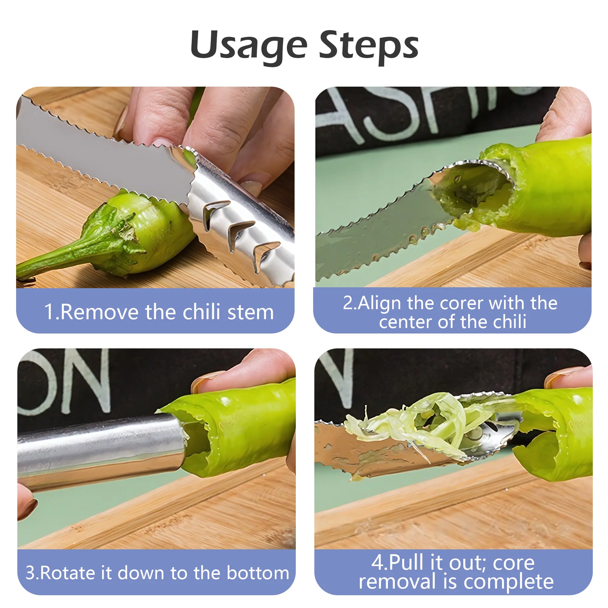 3-Count Rustproof Stainless Steel Chili Core Remover - Serrated Edge Cutter, Efficient Kitchen Vegetable Tool for Quick Pepper Seed Removal, Safe Prep Accessory