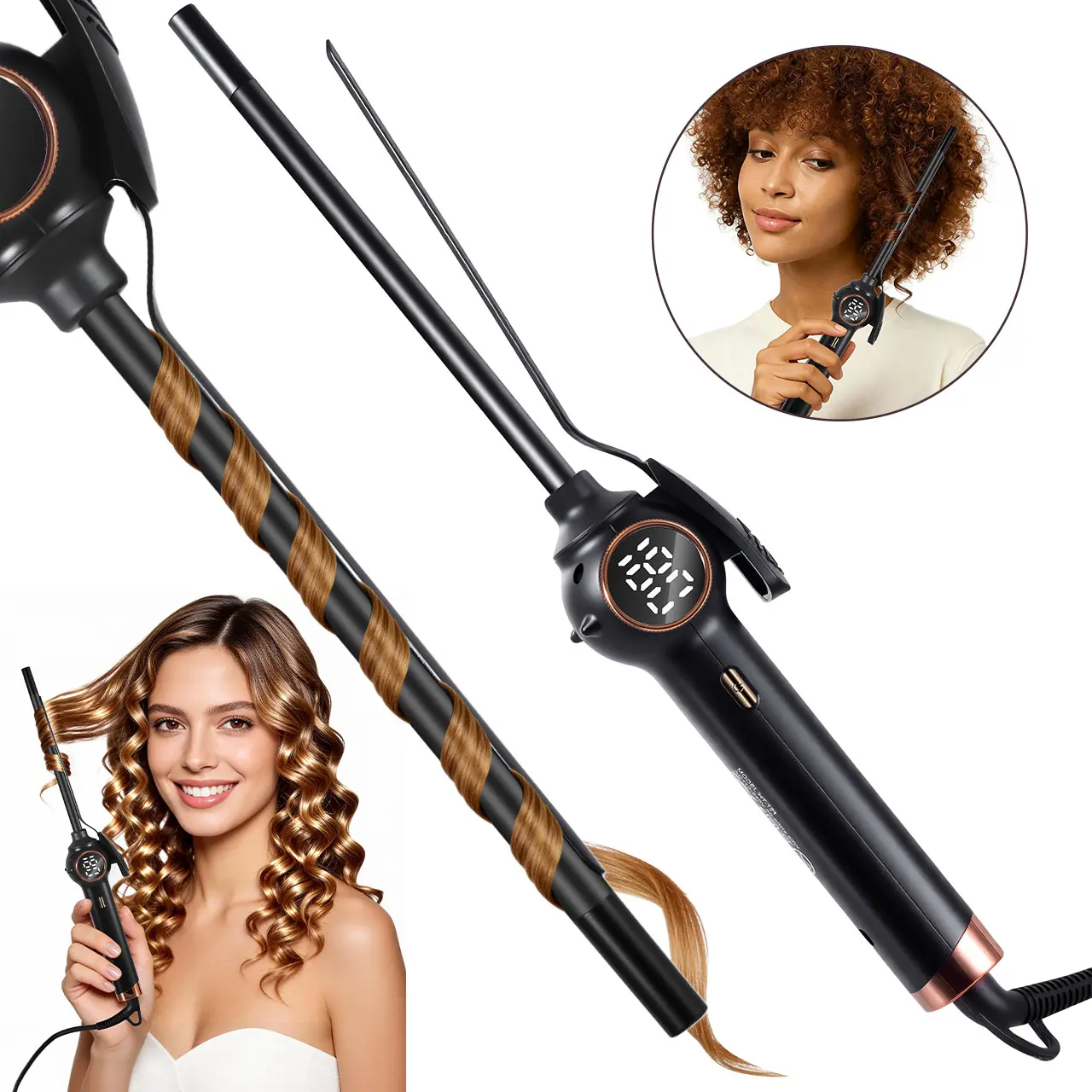 3/8 Inch Ceramic Tourmaline Curl Wand Barrel,9mm Small Curling Iron,Hair Curler Iron for Long & Short Hair, Adjustable Temperature,LCD Digital Display,Anti scald design