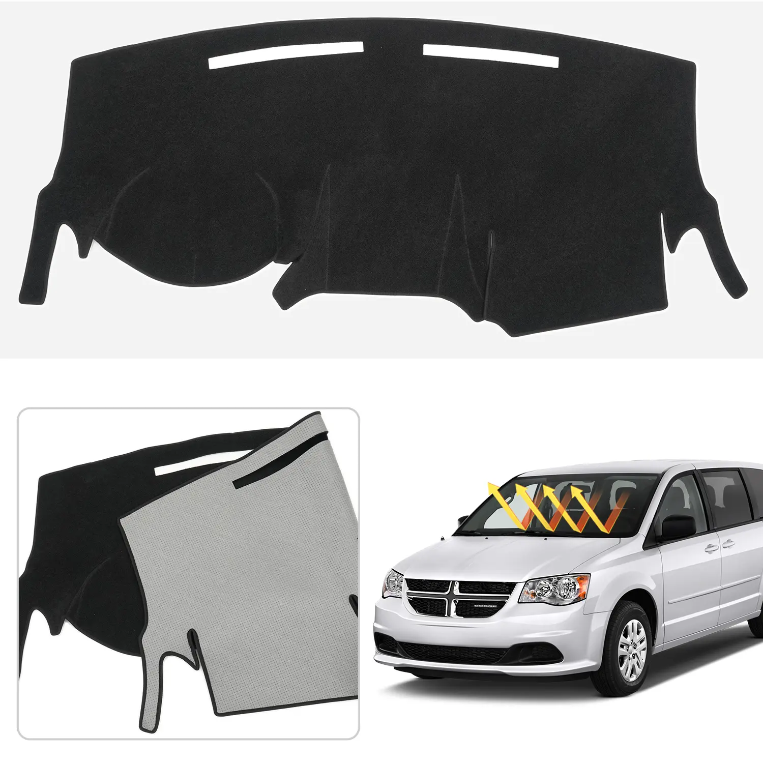 Canvcle Custom Fit Dash Cover for Dodge Grand Caravan 2011-2020(SE,SXT,GT) & Chrysler Town Country 2011-2016 Non-Slip Dashboard Mat with UV Protection Anti-Glare Black