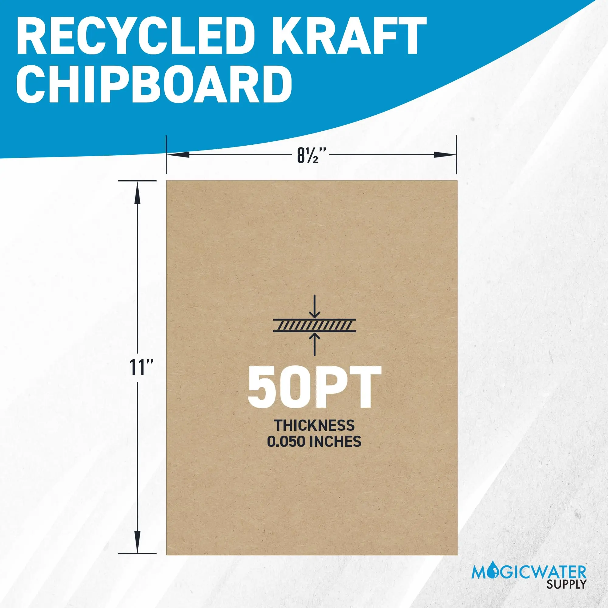 MagicWater Chipboard Sheet for DIY Projects - 8.5x11 Inch- 50 pt Thick - Heavy Duty Kraft Paperboard, Ideal for Scrapbooking, Books, Picture Frame Backing, Arts Project & Crafts