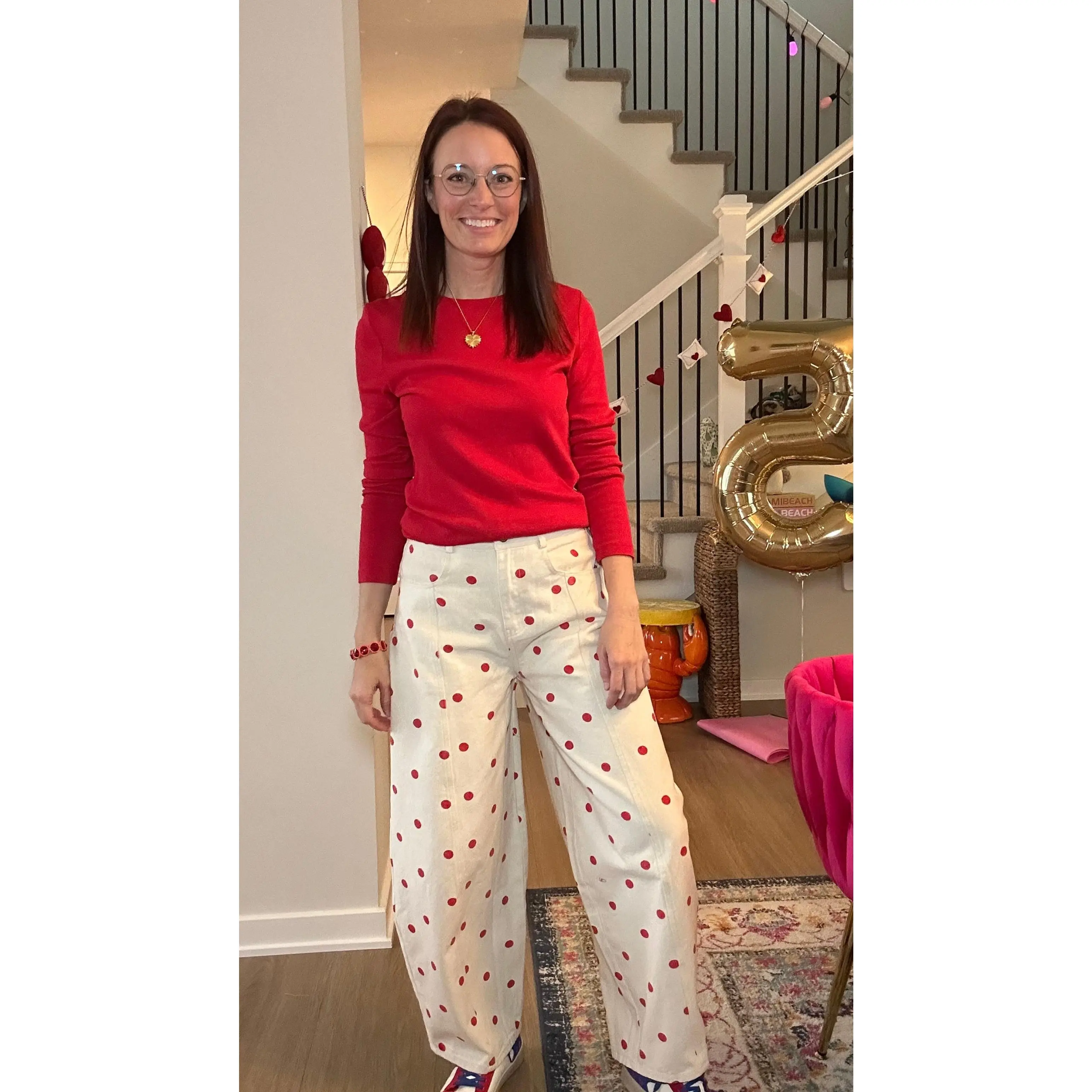 Darling Dot Denim Barrel Jeans
