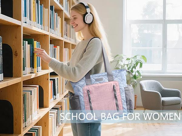 Bagstellar Puffer Tote Bag for Women, Lightweight Large Work Tote Laptop Bag, Travel Tote Bag with Zipper Gifts for Women Teacher Nurse Quilted Shoulder Bag for School Gym