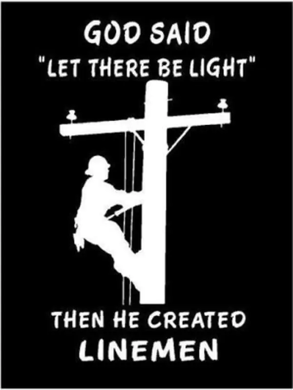 White Vinyl Decal God Said let There be Light Lineman Linemen Electric Sticker, Die Cut Decal Bumper Sticker for Windows, Cars, Trucks, Laptops, Etc.