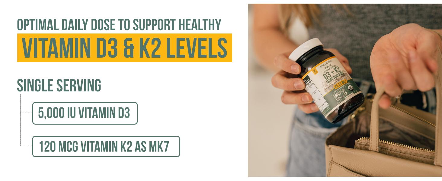 Organic Plant D3 + K2 Capsules - 5000 IU D3 + 120 mcg K2 (MenaQ7) - Whole Food, Vegan - Enhanced Digestion with Prebiotic Superfood Complex Organic Plant D3 + K2 Capsules - 5000 IU D3 + 120 mcg K2 (MenaQ7) - Whole Food, Vegan - Enhanced Digestion with Prebiotic Superfood Complex