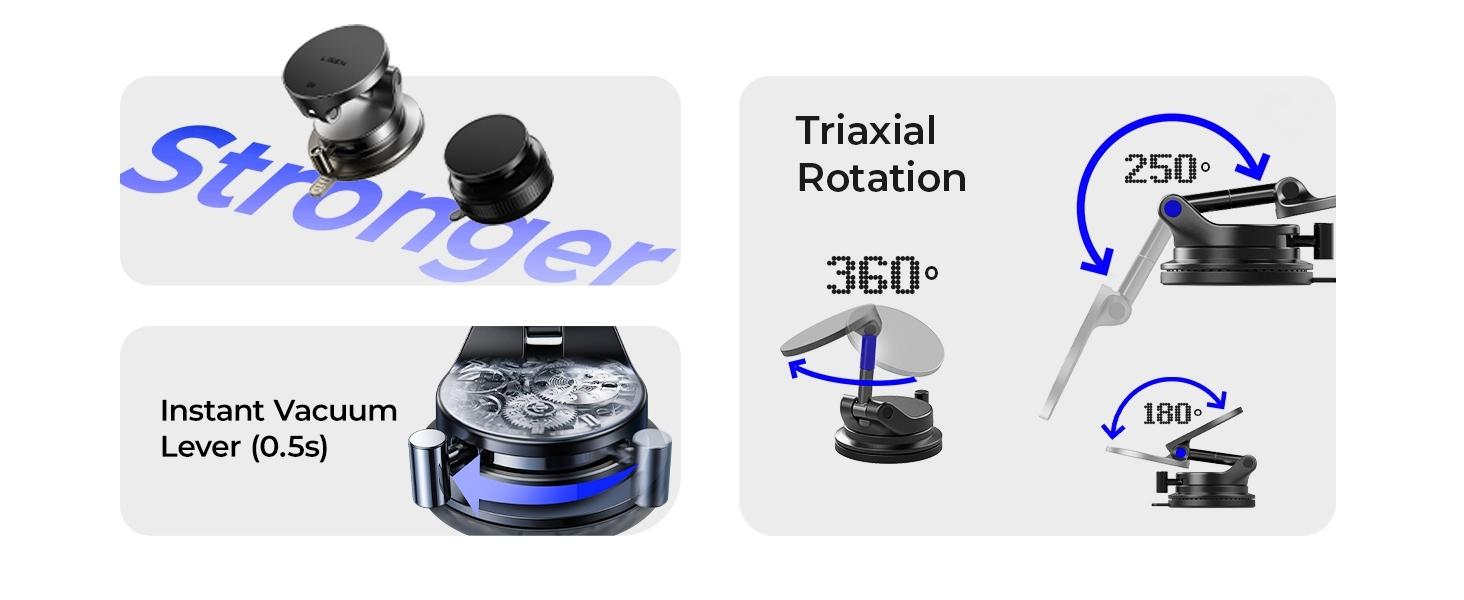 LISEN Vacuum Magnetic Phone Charger， [ SuctionPro ] 25W Wireless Car Charger, Suction Cup Phone Holder,360° Vacuum Magnetic Phone Holder for iPhone 17 Pro Max Air 17-12,Samsung S25 with MagSafe Case