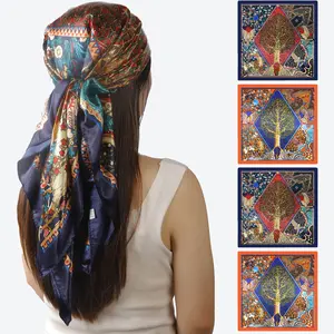 4PCS Large Head Scarf 35 Inch Head Scarves Silk Like Satin Neck Scarfs Square Bandana Hair Wraps Scarf for Women Sleeping