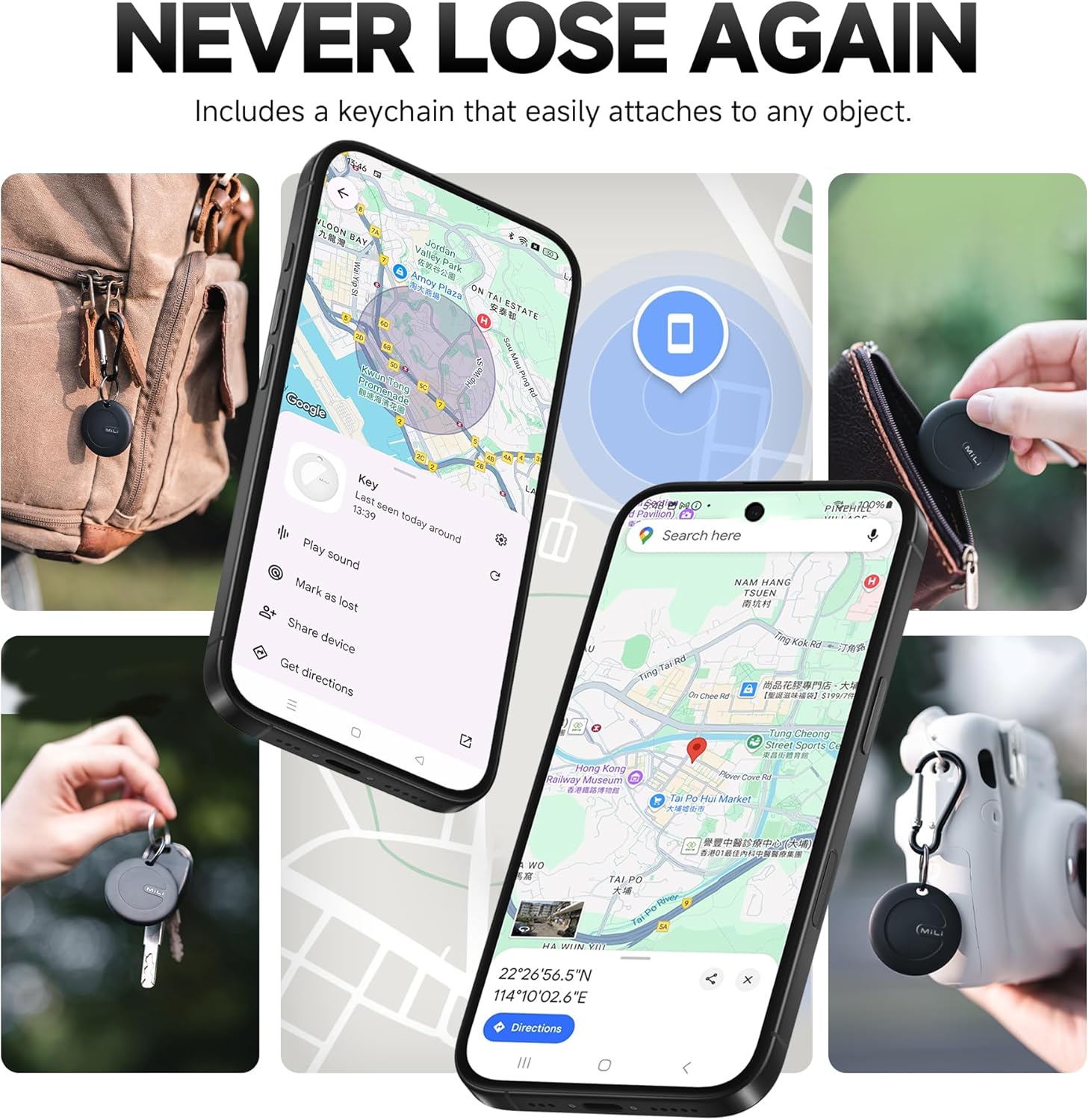 ​​MiLi MiTag Google Certified Bluetooth Tracker for Android  - Global Location Tracking, IP67 Waterproof, Shareable Keys/Wallet/Luggage Finder​​ Gps Device