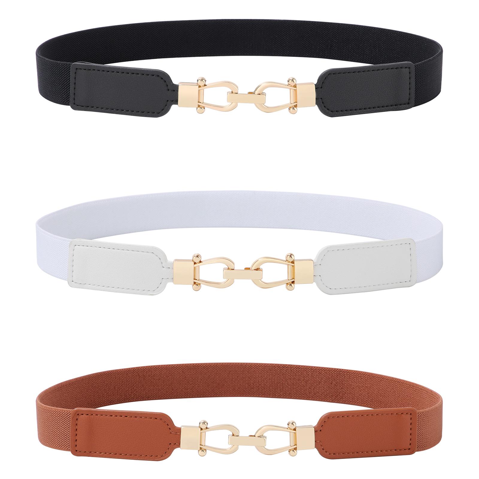 2/3Piece Suit Women's Belt Pack Skinny Stretch Belt Elastic Leather Waist Belt with Light Gold Buckle Ladies Thin Belt for Dress Jeans(70/80/90cm)