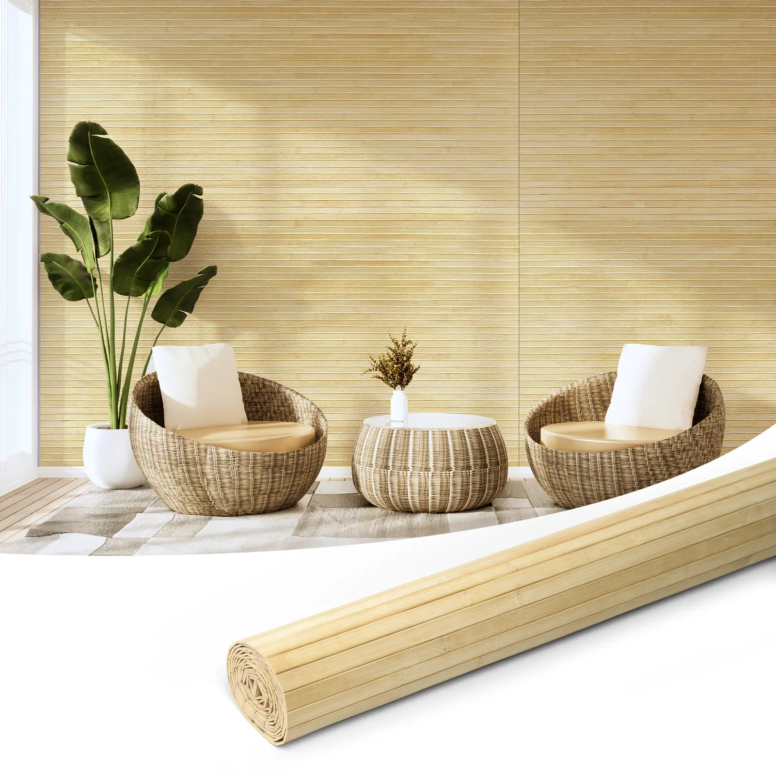 Art3d Renewable Bamboo 3D Wall Panel Roll - 48in x 96in, 32 Sq.ft Eco-Friendly Flexible Tropical Pole Wrap, Lightweight Yet Sturdy for Daily Use, Aesthetic Room Decor for Bedroom, Restaurants, Home Improvement Building Supplies, 3D Wall Panels