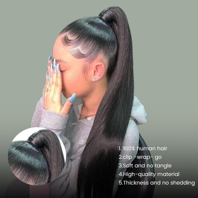 [Spring Must Have] Asteria Hair Ponytail Style Human Hair Ponytail Extension Easy Clip-in Velcro Ponytail 250% Density Valentine Musts