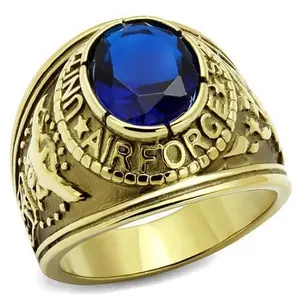 ETERNAL SPARKLES Men's USA Air Force Military Patriotic Ring Blue Stone - Gold