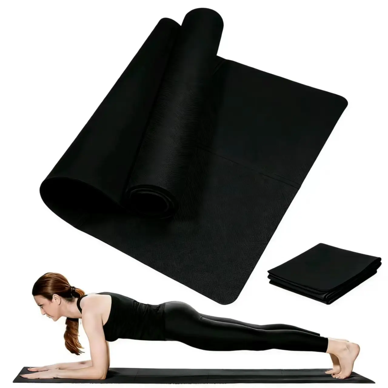 3mm thick black yoga mat suitable for both men and women, anti-slip and cushioning fitness mat, sports mat, suitable for home and studio workouts, Pilates and yoga, lightweight and durable, Non Slip Yoga Mat