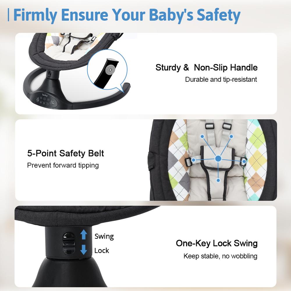 COMOMY Baby Swing for Infants | Hands-Free Baby Soother | 5 Sway Speeds & 10 Songs | Portable Infant Rocker for Newborns 0-6 Months, Electric Bouncer for Babies,Portable Swing for Baby Boy Girl,Remote Control Indoor Baby Rocker,1 Seat Positions, Bluetooth