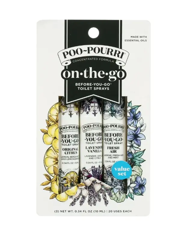 Poo-Pourri Before-You-Go Toilet Spray, On-The-Go, Travel Size Variety 10 mL - Original Citrus, Lavender Vanilla and Fresh Air