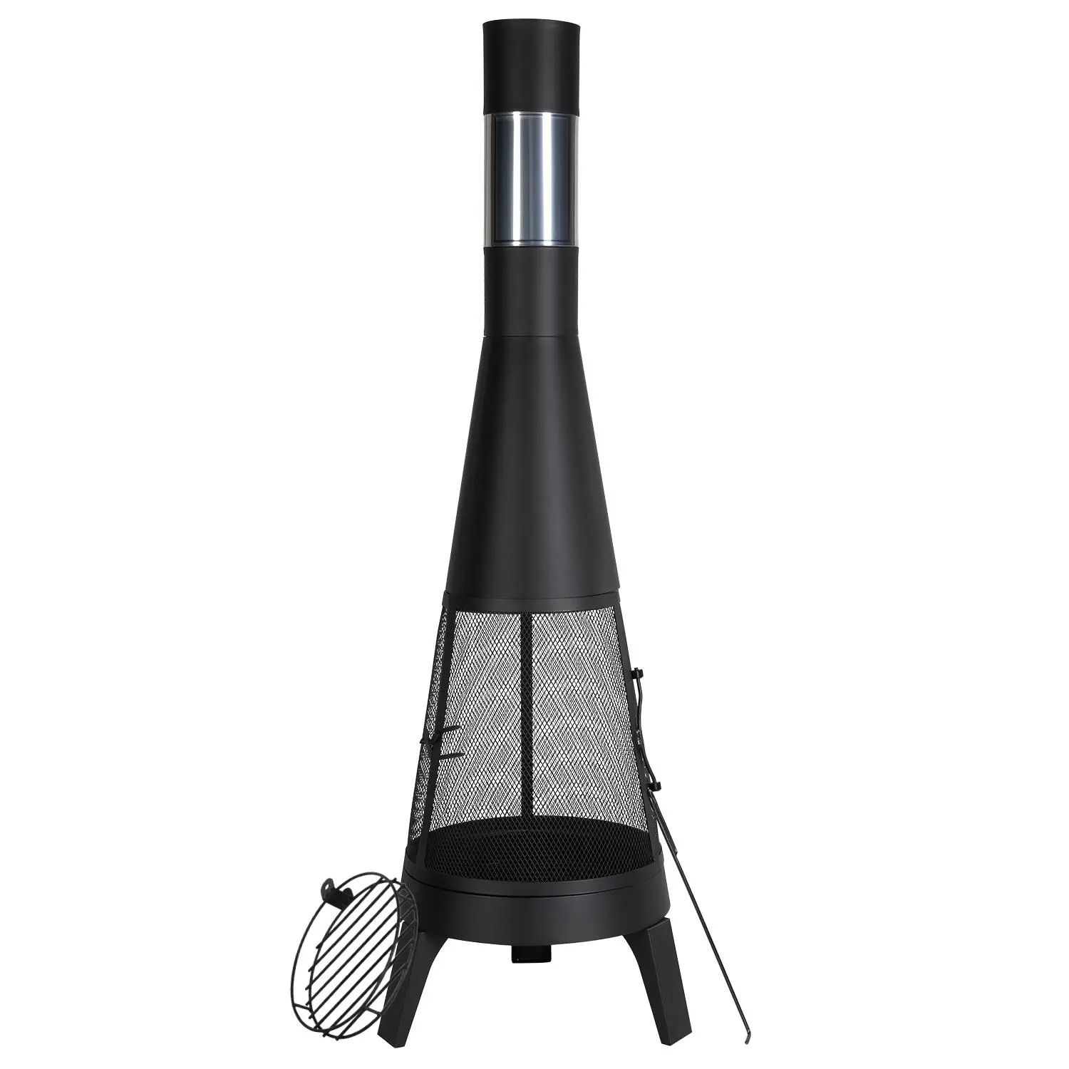【SummerFinds】VEVOR Chiminea,  20 Inch Outdoor Wood Burning Firepit, Conical Fireplace for BBQ & Warming, Outside Wooden Fire Pit with Grill Mesh, Chimney Coat & Rustproof Chiminea Lid, for Patio, Garden, Backyard