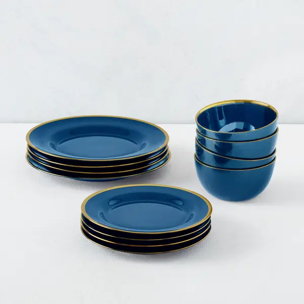Z Gallerie Cosmo Sapphire Modern 4-Piece Dinnerware Service Set - Ceramic Dining Plate Set, Bowls, Glasses, Cutlery for Modern Tableware Needs, Modern Tableware Sets