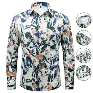 Men's Fitted Long Sleeve Collared Abstract Blue Splash Art Print Button-Up Shirt - Bold Statement Style, Casual & Event Wear