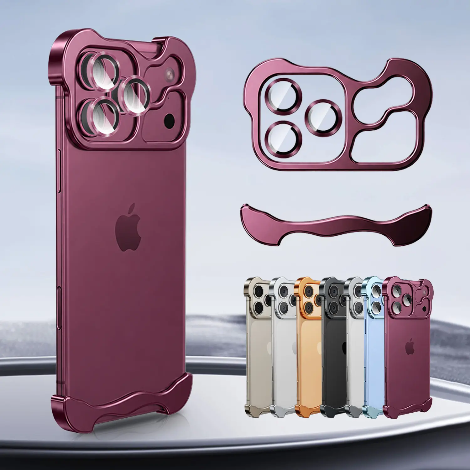 For iPhone 18 Pro Max 17 16 15 14 13 Metal Frameless Case with Camera Lens Protector Silm Mag Safe Compatible Minimalist Design Aluminum Frameless Protective Bumper Case Shock Absorption Shockproof Cover