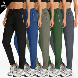 Women’s 5-Pack Fashion Casual Athletic Long Pants, Soft & Skin-Friendly, Breathable & Non-Stuffy, Made with Nylon and Spandex Fabrics, Stylish Zippered Pocket Design, Suitable for Outdoor Sports