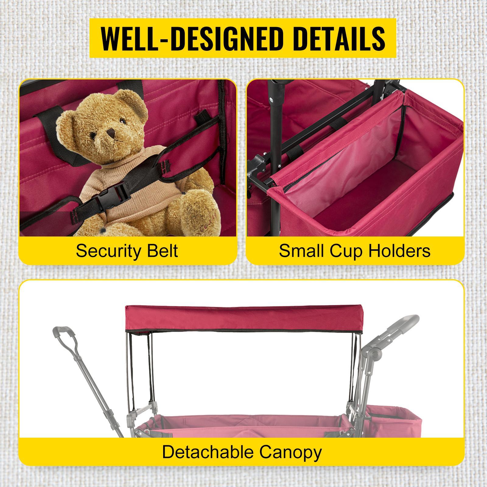 VEVOR Extra Large Collapsible Garden Cart with Removable Canopy, TikTokShopBlackFriday, Folding Wagon Utility Carts with Wheels and Rear Storage, Wagon Cart for Garden, Camping, Grocery Cart, Shopping Cart