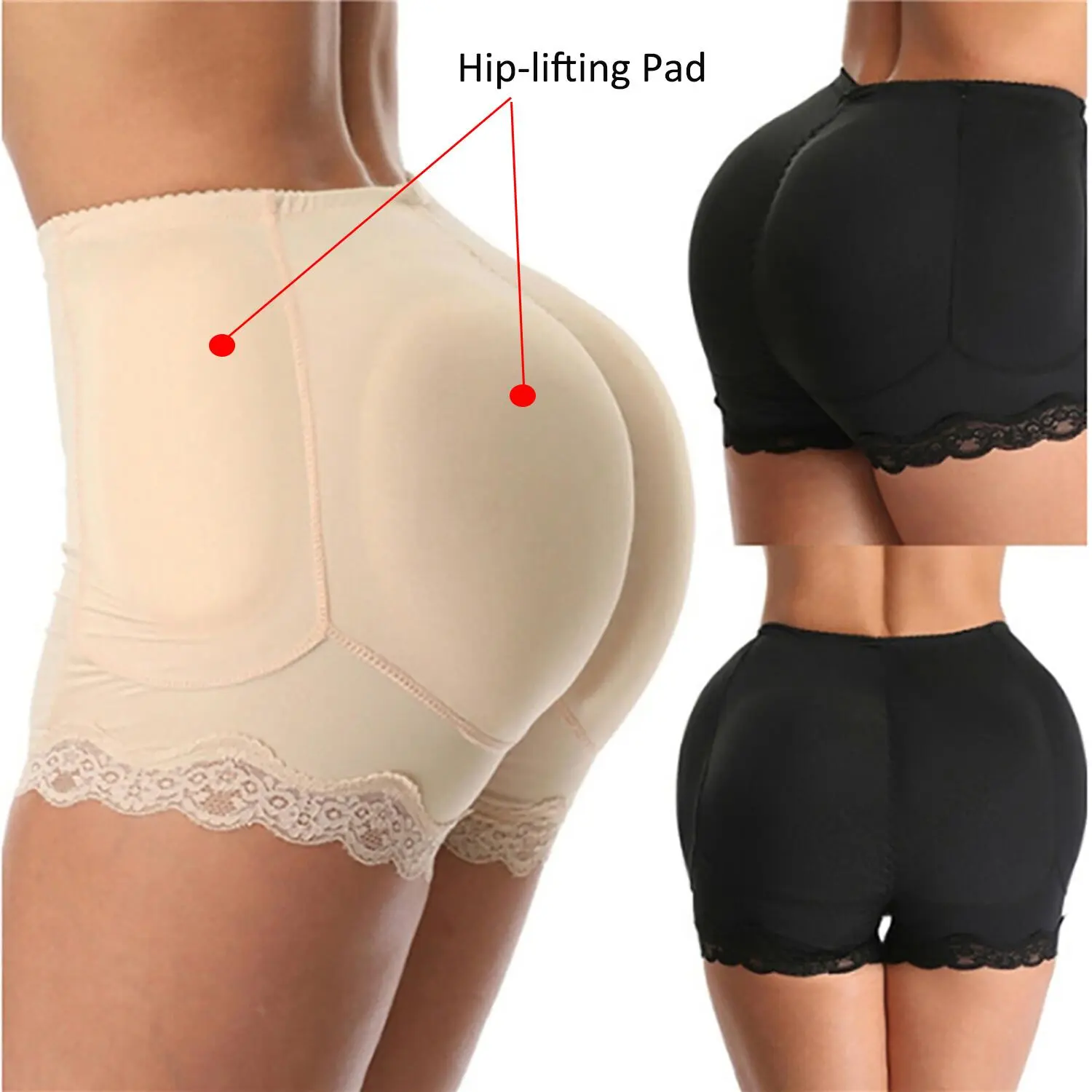 Women's Padded Shapewear Shorts, Casual Lightweight Polyester Boy Shorts with Print & Pockets for Removable Hip Pads, Breathable Fit, Racerback
