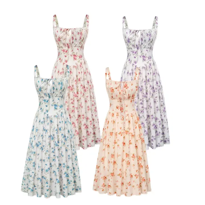 Grace Karin Women's Floral Milkmaid Corset Dress, Sleeveless A-Line Midi Sundress with Square Neck for Casual Summer Vacation, Milkmaid Dress, Women's Clothes, Stylish Women's Wear