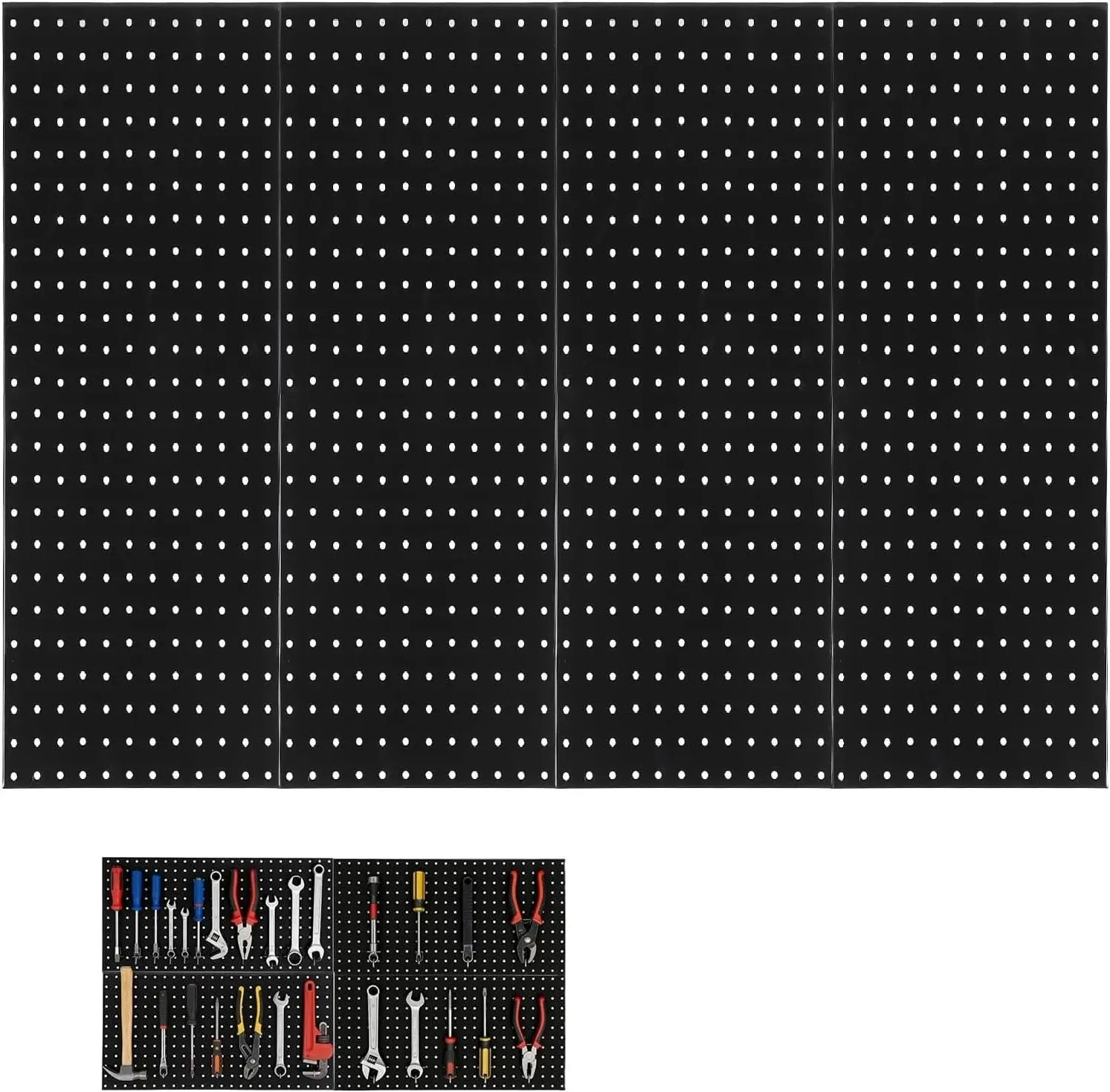 Garvee 4 Pack Metal Pegboard Panels, 48" x 24" Steel Peg Board Wall Organizer with Flexible Layout for Garage Storage, Workshop, Kitchen & Craft Room Tool Organization,, Black